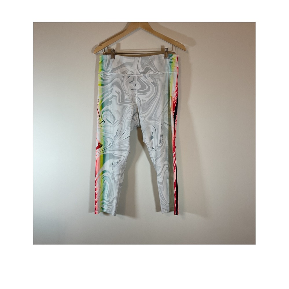 Fila Sport XL Grey Marble Rainbow Stripe High Waist Leggings Cropped Yoga Pants